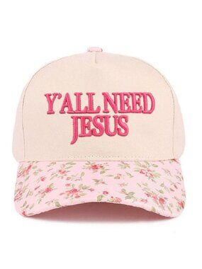 Y'all need Jesus Floral and Tan two tone cotton hat